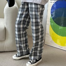 러셀 여성 와이드 바지 밴딩 팬츠 체크무늬 2색