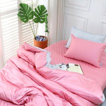 프렌치 고급 사틴면 이불커버 싱글/더블/퀸, 핑크