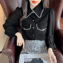 에프터블라우스 할인점 여성의류 디자인감각 보이핏 볼륨 상의 우아한 싱글 버튼 긴팔 와이셔츠 2537013848, 블랙 XL