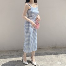 러비 슬림 깅엄체크 백트임 민소매 롱원피스 2color