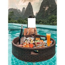 플로팅트레이 수영장 조식 식판 펜션 음료수 바구니, 월넛 하트형 트레이 (85x82x20)