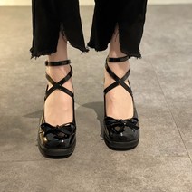 나루니 여성구두 메리제인 스트랩 가죽구두 글레디에이터 리본 스퀘어토 에나멜 7cm 7cm굽