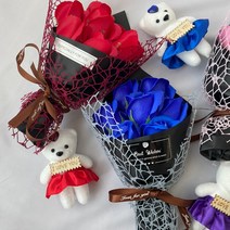 이벤트용 7송이 조화 비누꽃 장미 꽃다발 4 Color, 레드