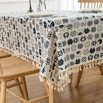 식탁보 직물면 린넨 체크 무늬 티 테이블 테이블 매트, 150 X200cm, 흰 고양이 (술)