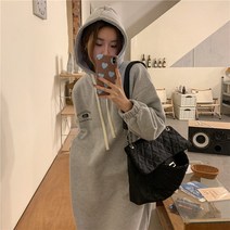 여성 루즈핏 긴팔 후드 루즈핏 스포티 트임 롱 원피스