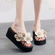더블 컬러 빅 꽃 장식 2컬러 3cm 6cm 225-260 21jl0195 통굽 웨지힐 패션 가벼운 슬리퍼
