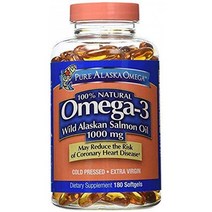 순수 알래스카 오메가 -3 야생 알래스카 연어 오일 1000mg 210 카운트, 1