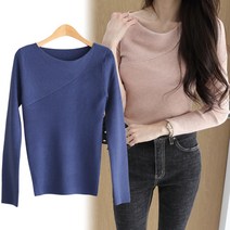 제니트 여성 슬림핏 라운드넥 사선 골지 여리 니트 니트티 리퀸드레이프