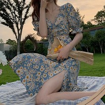 베스트칩 플라워 옆트임 원피스