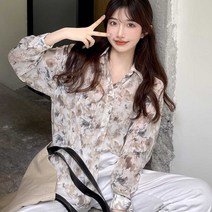 메이킹유 긴팔블라우스 간절기룩 카라넥 플라워 루즈핏 오버핏 데일리룩 캐주얼룩 610빌로우셔츠