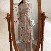 [랜덤플레이] 러플 카라 플라워 블라우스 롱원피스