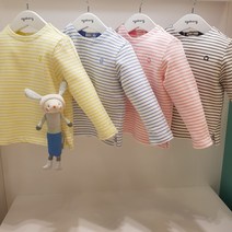 아가방 23 베이비페어! 루즈한 레귤러 라운드 티셔츠! 스트라이프는 실패하지 않아 기본 라운드 산뜻해라 긴소매 유아 티셔츠! 기본 외출복 놀이복으로 이거 찐추천!