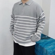 남자 빅사이즈 오버핏 스트라이프 단가라 반집업 니트