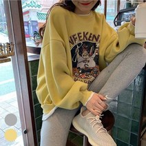 셀러허브 여성패션 여성 얇은기모 레이어드 스타일 프린팅 긴팔 맨투맨