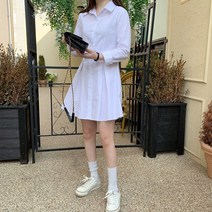 A라인 핀턱 화이트 셔츠 원피스 카라 미니원피스 면 레이어드