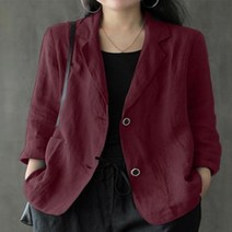블레이저 여성용 라펠 넥 긴팔 빈티지 캐주얼 단색 면 우아한 얇은 가을