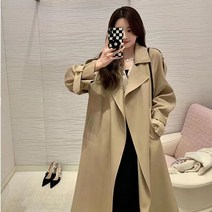 Momolatti 여성용 심플 베이직 트렌치코트 벨티드 미디 코트