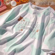 하라주쿠 스트릿 여름 일본 프린팅 클라우드 문 베어 레터 반팔 티셔츠 여성 Ins 캐주얼 귀여운 루즈한 오버사이즈 탑