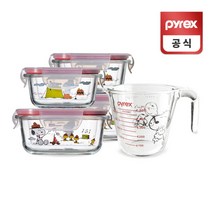 [파이렉스] 코렐 스누피 계량컵 500ml 정사각 밀폐 5P, 상세 설명 참조
