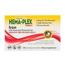 미국직구 NaturesPlus Hema-Plex Sustained Release 85 mg Elemental Iron 30 Vegetarian Tablets Iron Vitamin, 수량, 상세참조