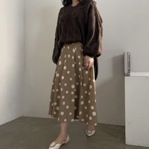 [비비애르] 도트 핀턱 A라인 롱 스커트 뒷밴딩 패턴 나염 땡땡이 러블리한 데일리코디