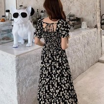 페이퍼먼츠 사각 숄더 퍼프 소매 꽃무늬 롱 원피스 00028