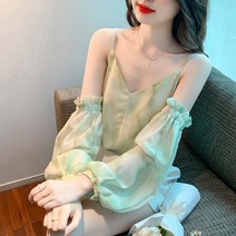 초가을 나시 오프숄더 기질 탈부착 소매 소프트 카디건 자외선 차단 탑