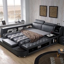 까사레브 베론 C형 킹 침대/헤드각도조절 벤치 협탁포함 K 가죽 프레임, 그레이