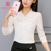 로로비 브이넥 여성 리본 블라우스 여자 가을 면접 긴팔 셔츠