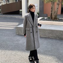 헤링본코트 겨울 여성 코트 자켓 그레이 헤링본 패턴 정장 모직 여성 가을 ​​겨울