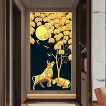금전수 황금소 재물운 좋아지는 풍수 DIY 보석십자수 벽장식, 50X100CM
