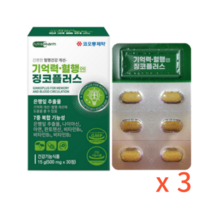 코오롱 기억력혈행 징코플러스 - 은행잎 추출물 기억력도움 혈액순환도움 깜빡깜빡 부모님, 30정, 3개