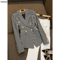 vsyoy 2022 봄 여성 자켓 더블 브레스트 메탈 라이온 버튼 하운드 슬림 핏 정장