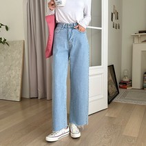 주디앤 여성 와이드 뒷 허리밴딩 데님 청 바지