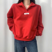 [로켓] 오픈 카라 라벨 기모 맨투맨