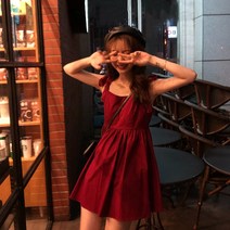 끈뷔스티에원피스 145 왜소 작은 키커 보이는 150 프렌치 클래식 레드 끈나시 슬립 허리보정 A라인 2269012165
