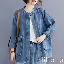 지홍 봄가을 워싱 청재킷 청자켓 빈티지 데님 루즈핏 빅사이즈 오버핏
