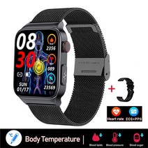 장시간 스마트워치 2023 2022 e500 ecg + ppg 혈당 심전도 온도 혈액 산소 수면 모니터링 스포츠, 블랙 메쉬