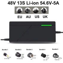 안티프래질 48 52 2A 3A 5A 리튬 이온 충전기 13S 14S 54.6 58.8 18650 전기 자전거 스쿠터 배터리 충전 고 스마트 충전기, UK_번들 4, 48V 13S Li-ion 5A