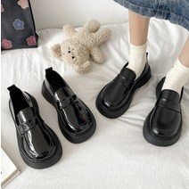발볼넓은 단화 여성 통굽슈즈 미들힐 발편한 캐주얼 쿠션 가죽 에나멜 구두 5cm