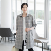 모슬린 여성 여름 엄마옷 린넨 체크 면롱자켓 FJK204058 마담/미시옷/중년여성의류/빅사이즈/40대/50대/60대여성옷
