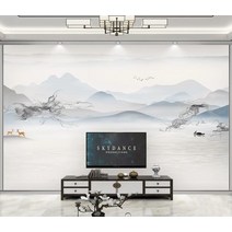 멍석 수묵 산수화 뉴차이나스타일 TV배경벽 벽지 벽화 3d XXXXX초기화 거실 부직포 촬영 벽그림, T07-도 7
