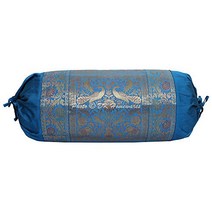 DK Homewares Indian Jacquard Brocade Silk Bolster Throw Pillow Covers Cylindrical Hotdog Blue Yoga M, 1