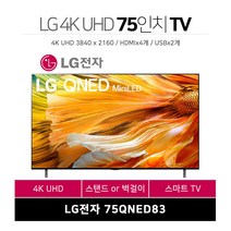 LG 22년형 75인치 4K UHD QNED 스마트 TV 75QNED83 넷플릭스 유튜브 티빙, 지방 설치, 스탠드형