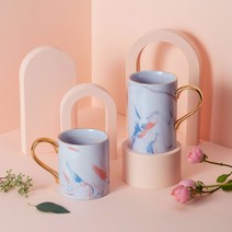 까사무띠 이태리 골드링 마블 머그컵 450ml 9color, 아프리콧, 1개