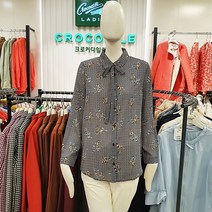 크로커다일레이디 고급스런 리본 탈부착 카라넥 플라워 체크무늬 블라우스 뉴코아 인천점