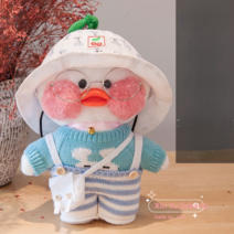 PKTOYS 말을 하고 녹음할 수 있다귀여운 오리 인형크리스마스 여자친구 선물 추천명절선물, 블루 체리 모자 블루 토끼 스웨터 블루 오버올 화이트, 30cm[녹취록]