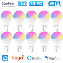 Tuya 15W B22 / E27 WiFi 스마트 전구 RGBCW Led 램프 Yandex Alexa Google 음성 제어 밝기 조절 타이머 기능 컬러, B22 10PCS_CHINA