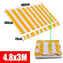 전원주택담장 단독주택 테라스 가림막 담벼락 담장 주물 휀스 두꺼운 노란색 흰색 줄무늬 방수 유연한 천막 패브릭 야외 간이 차고 발코니 창 비 피난처, 4.8mx3m