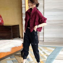 루즈핏 레드 데님자켓 여성 가을 크롭 점퍼 케쥬얼 40대 데일리